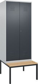 C+P Spind Classic PLUS Schwarz-Weiß-Spind mit Sitzbank, 2 Abteile, B/T/H: 212 x 80 x 81,5 cm, Sitzfläche aus Buche-Hartholz, mit Zylinderschloss - Bild 1