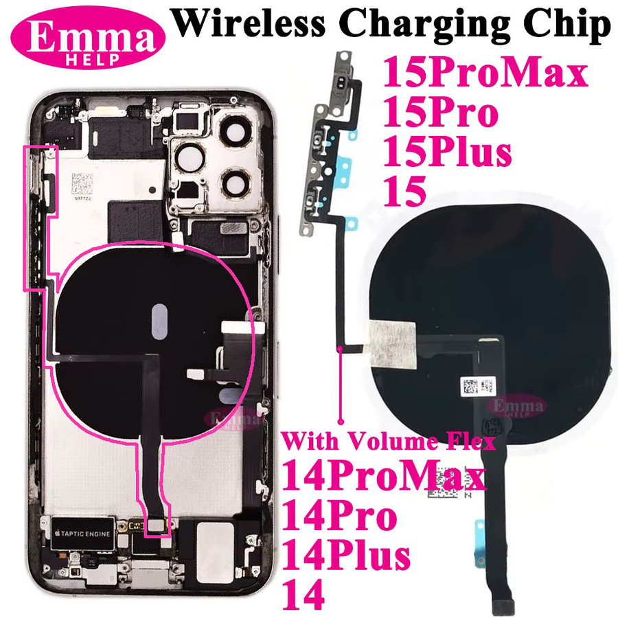 Apple NFC-Ladespule mit Power-Lautstärkeregler Flexkabel für iPhone 14, 14 Plus, 15, 15 Pro Max und 16 – WPC Ladeantenne - Bild 3