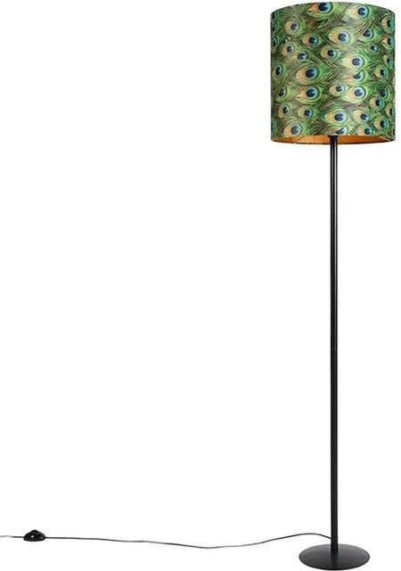 QAZQA Simplo Stehlampe Art Deco in Schwarz und Gold mit dimmbarem Velours-Zylinderschirm - Bild 1