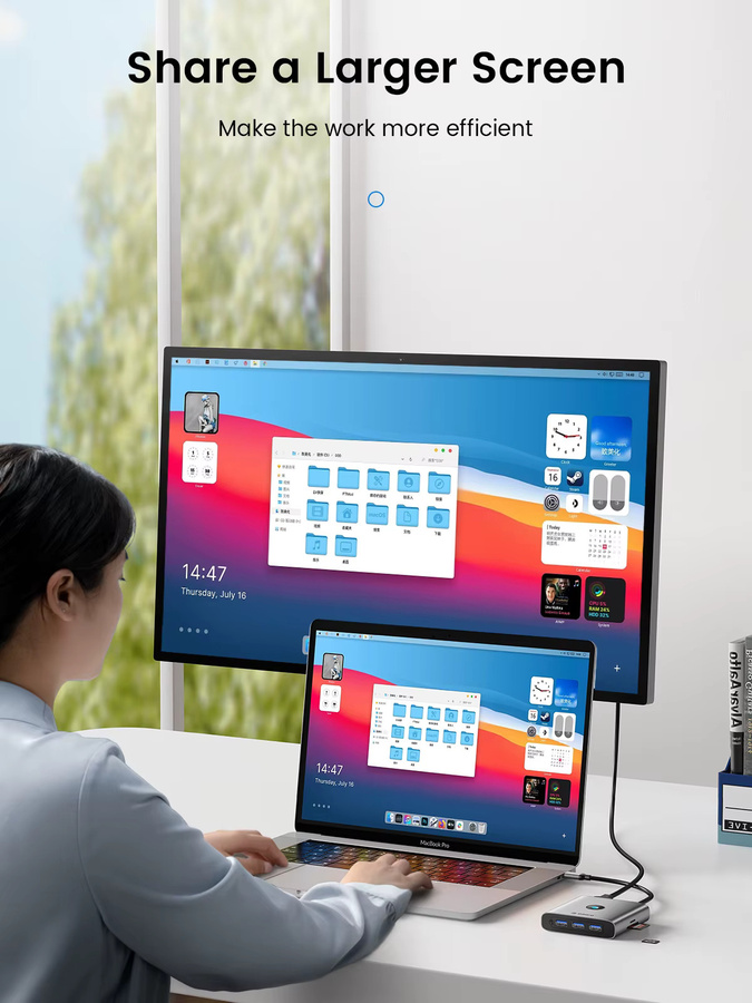 Orico USB-C Docking Station mit HDMI 4K 60Hz, RJ45 Ethernet und PD Splitter in Grau - Bild 3