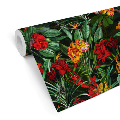 K&L Wall Art Vintage Vliestapete mit tropischen Blumen in Grün und Rot, mehrfarbig und matt - Bild 3