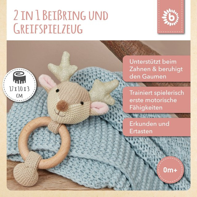 Bieco Greifling Rassel Reh, Holz und Baumwolle, ab 0 Jahre - Bild 1