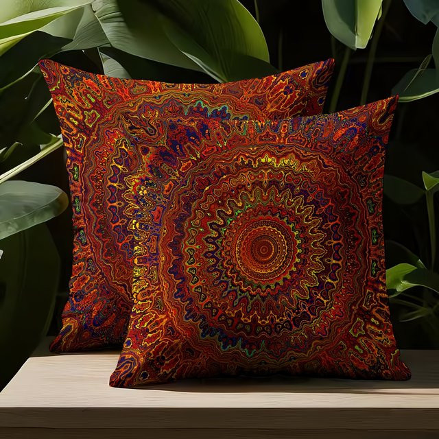 VIKAMA Kissenbezug im Bohemian-Stil mit goldenem Mandala-Design, Rot, B/B/H: 30 x 30 x 30 cm - Bild 1
