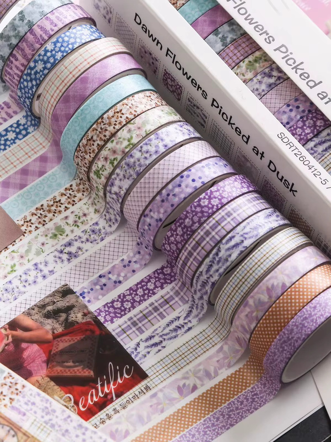 20 Rollen Washi-Tape Set mit floralem Retro-Vintage Blumen- und Karo-Design in Multicolour für Scrapbooking und DIY-Bastelarbeiten - Bild 5