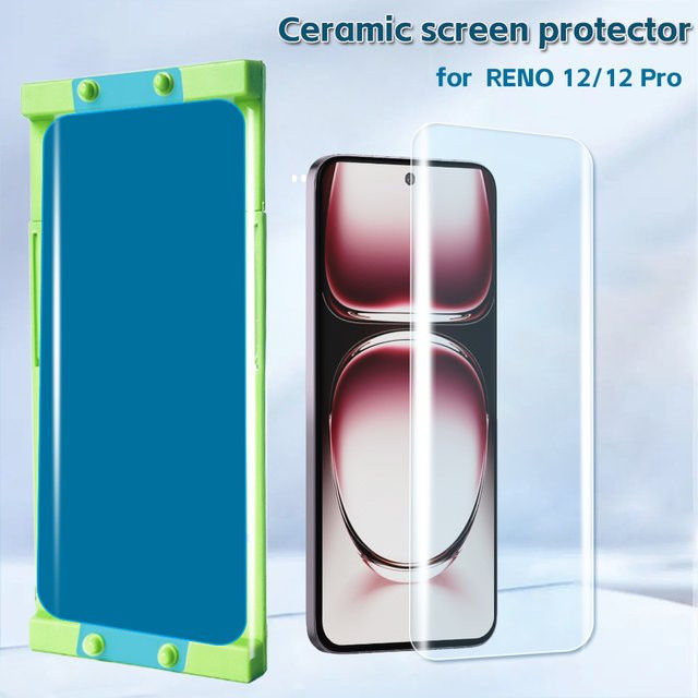 3 Stück gebogene Keramik-Displayschutzfolie für OPPO Reno 12 und OPPO Reno 12 Pro, transparent, inklusive Installationsset - Bild 1