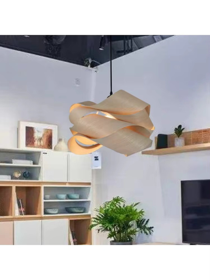 JOYINLED Pendelleuchte im chinesischen Stil, minimalistische Hängelampe aus Metall und Holz in Schwarz für Esszimmer und Flur, Durchmesser: 45 cm / 60 cm - Bild 5