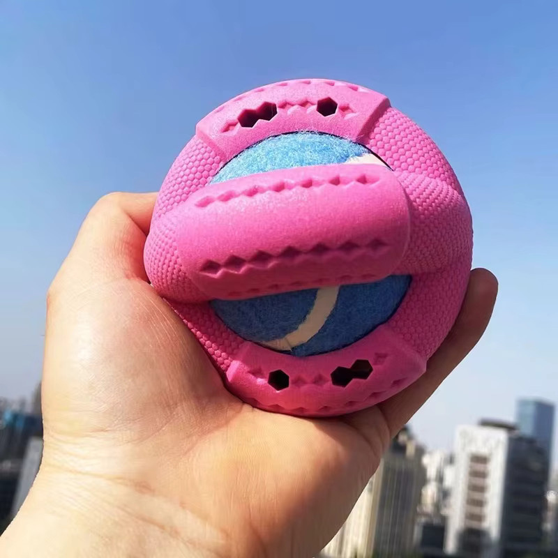 Qzee Hundespielzeug, Tennisball aus Gummischaum, mit vier ausgehöhlten Fächern für Futter - Bild 2