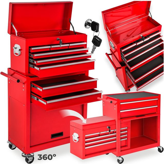 Tectake Werkzeugwagen Rot mit 8 kugelgelagerten Schubladen und Antirutschmatten, Belastbarkeit 150 kg, B/T/H: 69 x 33 x 110 cm - Bild 2