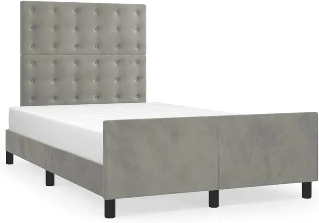 vidaXL Bettgestell mit Kopfteil aus Samt in Hellgrau, B/T/H: 128 x 203 x 126 cm - Bild 1