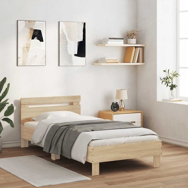 vidaXL Bettgestell mit Kopfteil aus Holzwerkstoff in Sonoma-Eiche, B/T/H: 100 x 200 x 83 cm - Bild 2