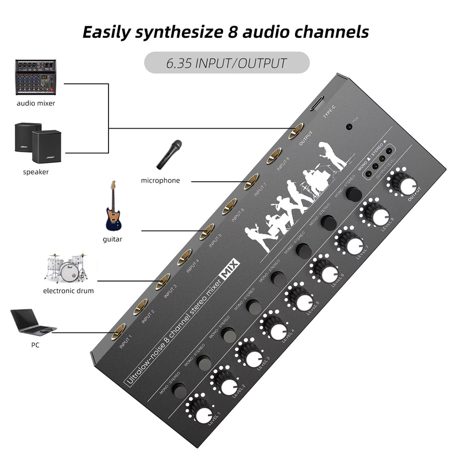 IRIN 8-Kanal-Mixer Ultra Low Noise Stereo Line Professioneller Audio-Mixer in Schwarz - Bild 3