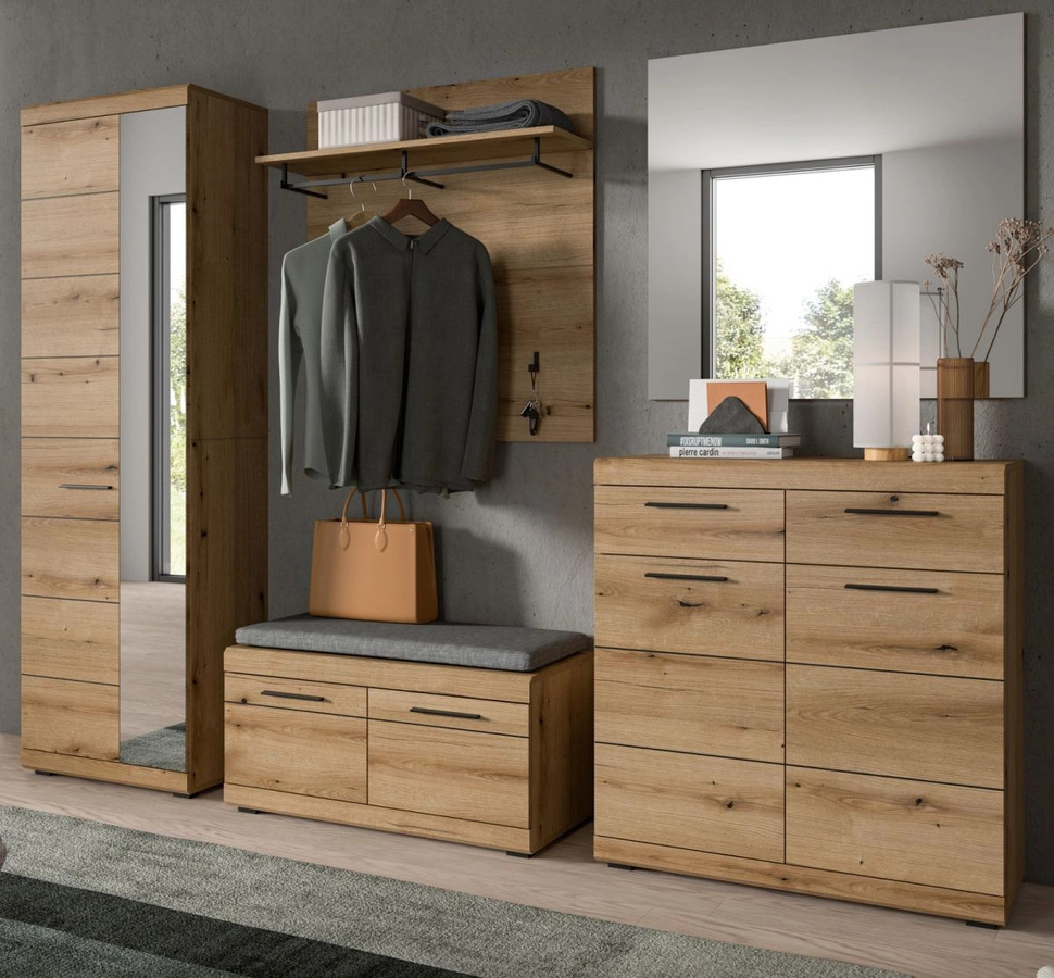 5-tlg. Garderobe Set Shawn von Inn.Furn in Evok Eiche, modern und matt - Bild 1