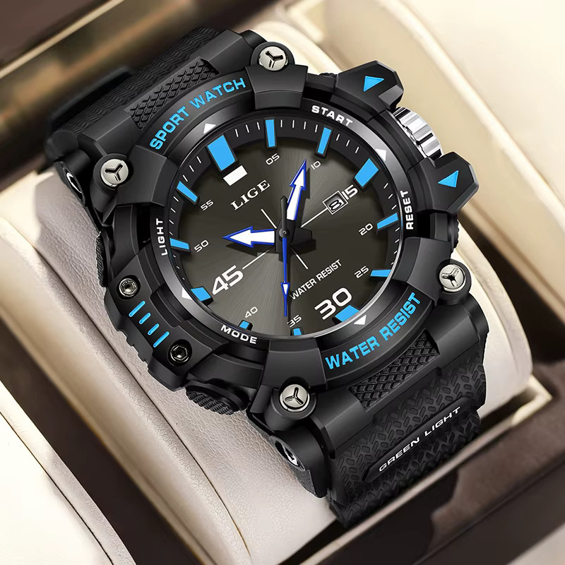 LIGE Armbanduhr Chronograph, Quarz, Edelstahl, Schwarz, Herren - Bild 2