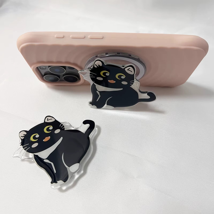 Handyhalterung mit schwarzer Katze und großen Augen als Griptok für dein iPhone 17 Pro Max in Schwarz - Bild 2