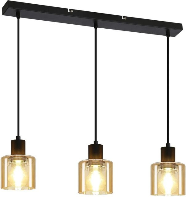 NETTLIFE Pendelleuchte Vintage 3-flammig in Schwarz aus Metall und Glas mit E27 Fassung für Esstisch und Wohnzimmer - Bild 1