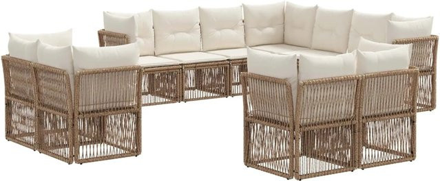 vidaXL Gartensofa-Set 11-tlg. in U-Form aus Poly-Rattan und pulverbeschichtetem Stahl in Beige mit Polstern - Bild 1
