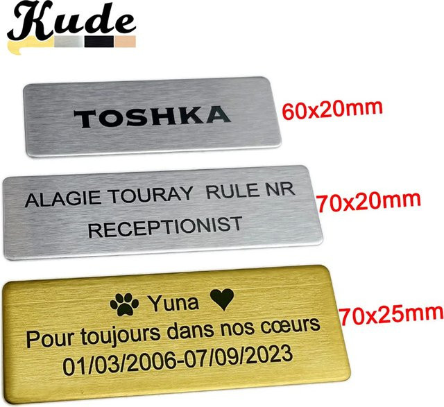 Personalisierbares Namensschild von Kude aus Metall mit Logo oder Text, wählbar mit Magnet oder Klebeband, B/H: 6 x 2 cm oder 7 x 2 cm - Bild 1
