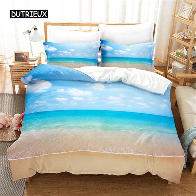 Binchi Outdoor Product Bettwäsche-Set mit Meeresmotiv in Blau, bestehend aus Bettbezug und Kissenbezügen, Design Ozean und Hawaii-Wellen, B/H: 228 x 228 cm - Bild 1