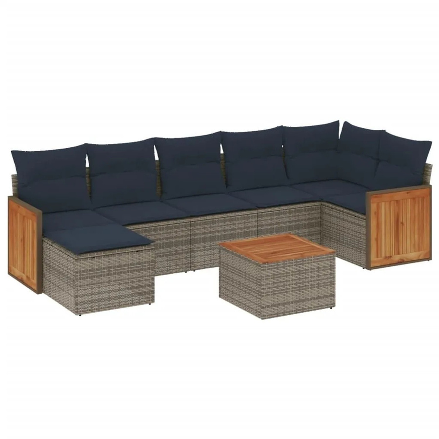 vidaXL 8-tlg. Gartensofa-Set aus Polyrattan in Grau mit Kissen und Couchtisch für Terrasse und Garten - Bild 2