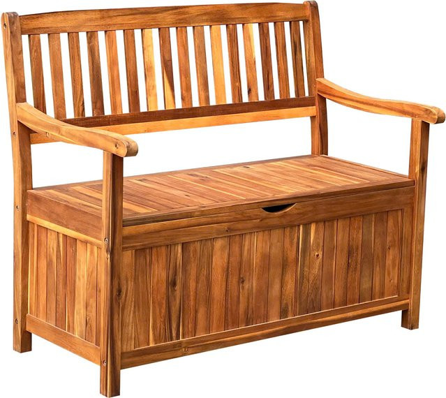 OUTFLEXX Aufbewahrungsbank aus Akazienholz in Braun mit Zinkbeschlägen, B/T/H: 107 x 59 x 90 cm - Bild 1