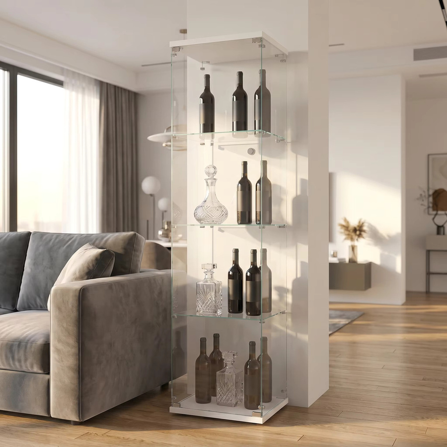 Moderne Glasvitrine in Weiß mit Schloss und Regalböden für dein Wohnzimmer oder deine Bar, Höhe: 200 cm - Bild 5