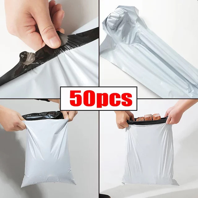 50 Stück selbstklebende Poly-Versandtaschen aus Kunststoff in Weiß - Bild 1