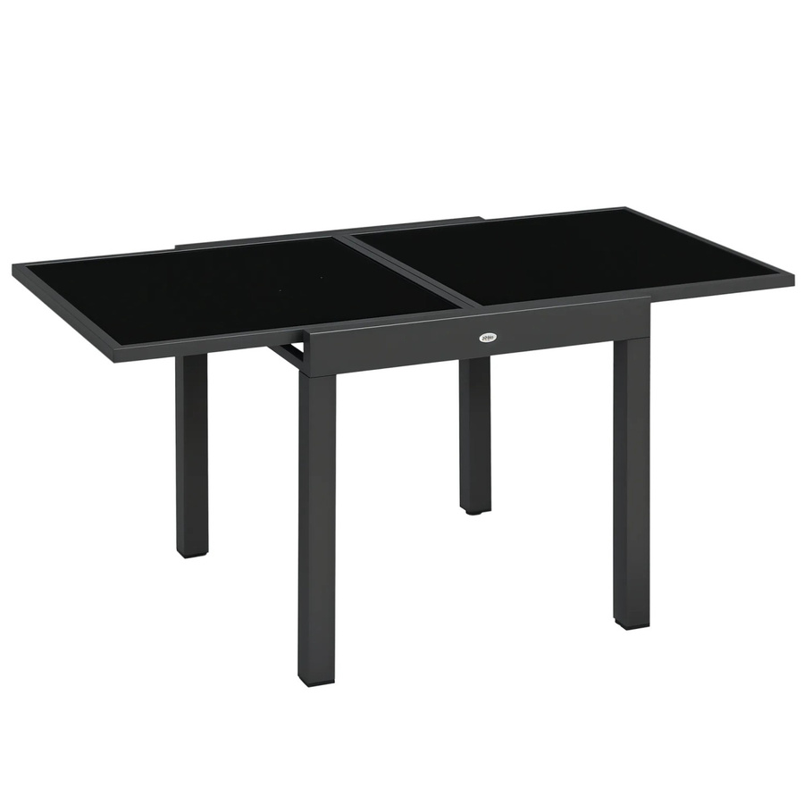 Outsunny Gartentisch aus Aluminium mit klappbarer Glasplatte in Schwarz, B/T/H: 160 x 80 x 75 cm - Bild 2