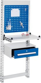 Kappes ErgoPlus Steharbeitsplatz Wandmodul mit schmalem Gestell und Holzplatte in Grau und Blau - Bild 1