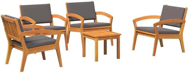 vidaXL Bistrogarnitur aus Akazienholz mit Kissen, 5-teiliges Gartenmöbel-Set für Terrasse und Patio, Braun - Bild 1