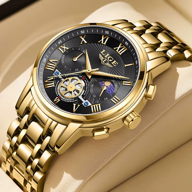 LIGE Armbanduhr Chronograph, Quarz, Edelstahl, Gold, Bicolor, Damen - Bild 6