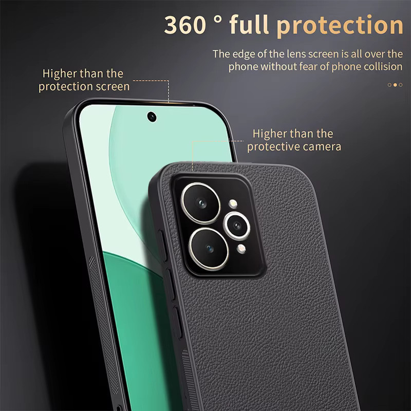 Clucy Silikon Schutzhülle mit matter Litschi-Ledertextur für Realme 15 14 13 12 Pro Plus in Schwarz und Weiß - Bild 2