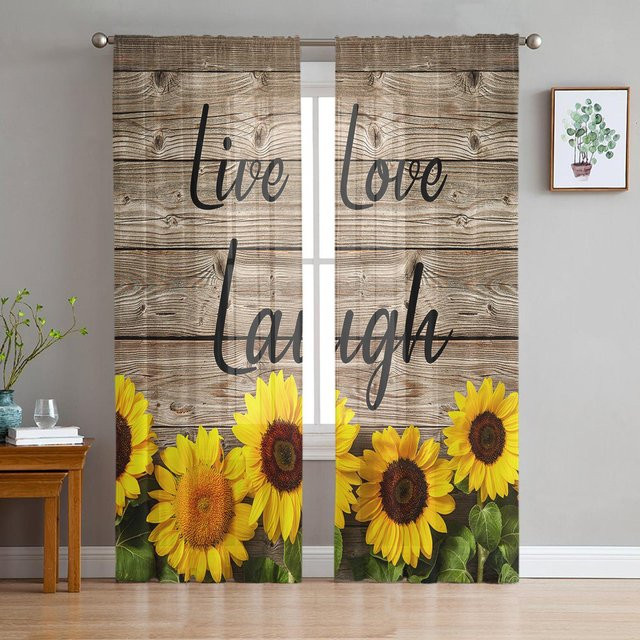 A Family Of Home Textiles Transparent Voile Vorhang mit Sonnenblumen-Design in Grau, Breite: 135 cm, Höhe: 114 cm - Bild 1