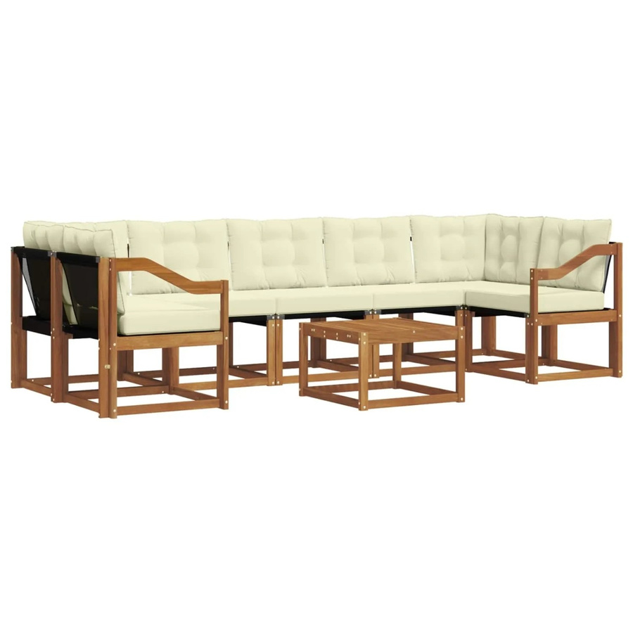 vidaXL Outdoor-Sofagarnitur 8-teilig aus Akazienholz in L-Form mit Kissen und Couchtisch, Farbe Braun und Beige - Bild 2