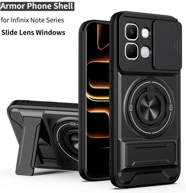 Magnetische Ringständer-Handyhülle für Infinix Note Edge Hot 70 60i 5G 50 Pro Plus Note 60 Pro 50x 50s mit Schiebefenster für die Kamera in Schwarz - Bild 1