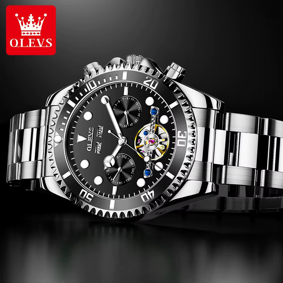 OLEVS Armbanduhr Automatik, Edelstahl, Schwarz, Herren - Bild 3