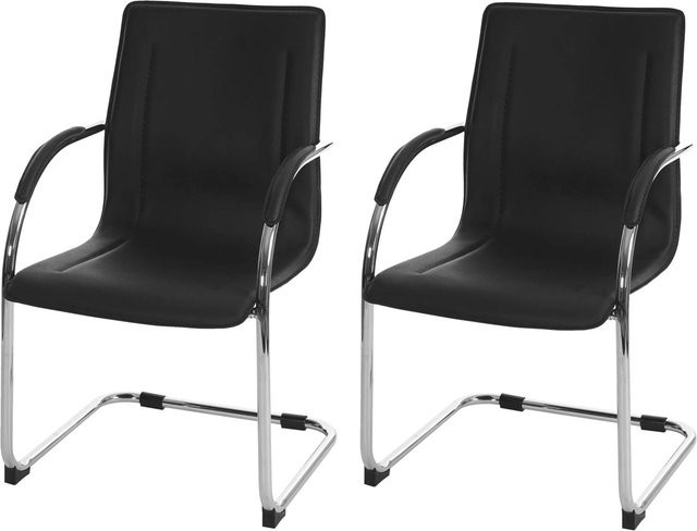 PROREGAL Konferenzstuhl Sammy 2er-Set Freischwinger in Schwarz mit Kunstleder und Armlehnen, B/T/H: 56 x 56 x 93 cm, Sitzhöhe: 47 cm - Bild 1