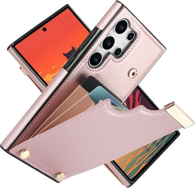 Leder Handyhülle Wallet Cover mit Kartensteckplatz für Samsung Galaxy S25 S24 S23 S22 Ultra Plus A55 A54 A35 A15 in Pink - Bild 1