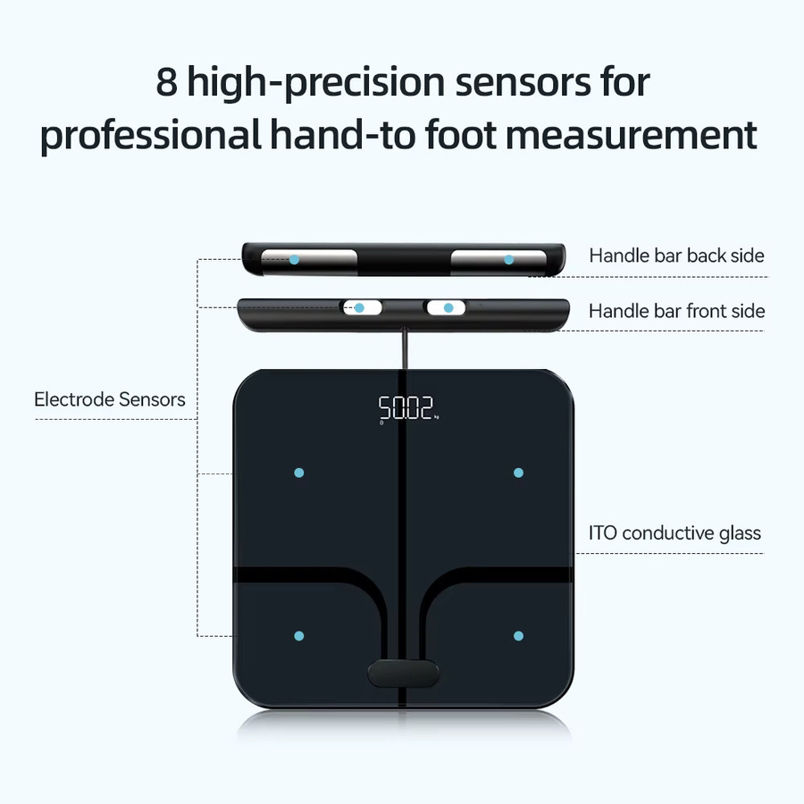 Icomon Intelligente Körpergewichtswaage mit 8 Elektroden und Bioimpedanz zur Analyse der Körperzusammensetzung in Schwarz aus Glas - Bild 3