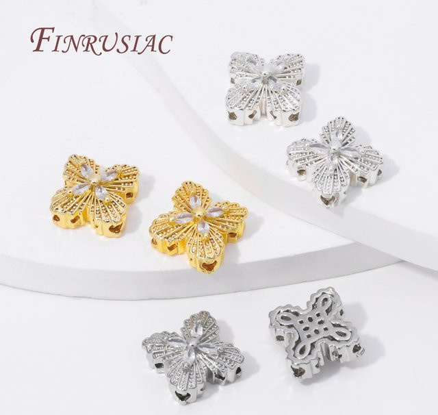 FINRUSIAC Metall-Trennperlen, 18K vergoldet, Zirkon, Blumenperlen - Bild 1