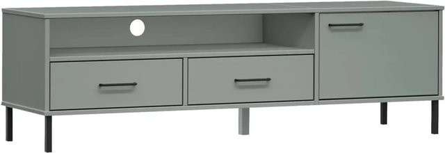 vidaXL TV-Schrank OSLO aus massivem Kiefernholz mit Metallbeinen in Grau, rustikaler Mediaschrank für dein Wohnzimmer, B/T/H: 158 x 40 x 46,5 cm - Bild 1