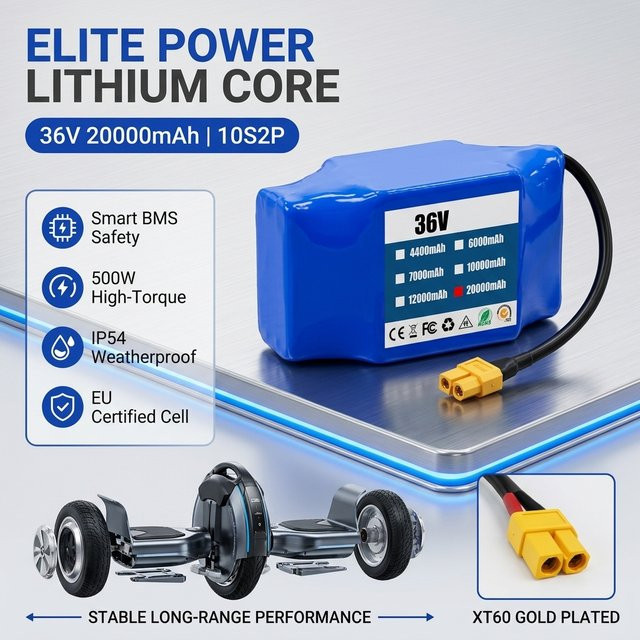 Ddadache Lithium-Ionen-Akku 36V 10S2P 20000mAh mit XT60-Anschluss und eingebautem BMS in Blau für Elektroroller, Hoverboard und E-Bike - Bild 1