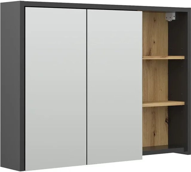 Vicco Spiegelschrank Viola Badschrank in Anthrazit und Eiche mit Schranktüren und Regalfächern B: 100 cm, H: 75 cm, T: 18 cm - Bild 2