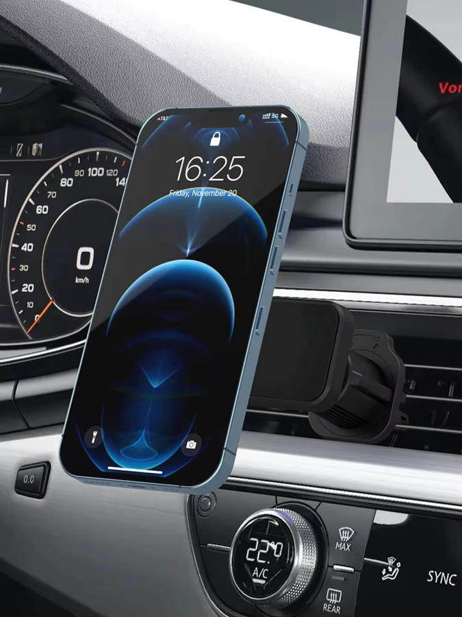 Universeller magnetischer Handyhalter für Lüftungsschlitze im Auto mit Metallhakenclip und 360 Grad Drehung in Schwarz - Bild 7