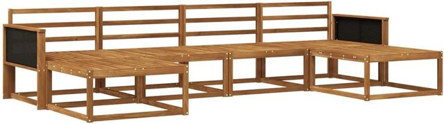 vidaXL Outdoor-Sofagarnitur aus Massivholz Akazie in Natur Braun, 6-teiliges L-Shape Set mit Sesseln und Fußhockern - Bild 1