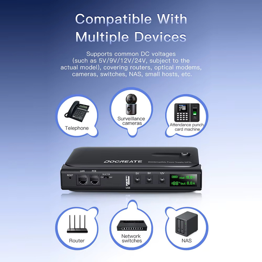diymore DC1036L USV Unterbrechungsfreie Stromversorgung mit Digitalanzeige, 36 W, Schwarz, Tragbare Stromversorgung für Heimrouter mit Anti-Reverse-Verbindung, 5V/9V/12V/15V/24V - Bild 4