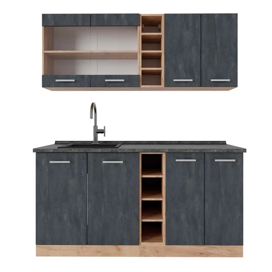Vicco Singleküche R-Line in Schwarz Beton und Eiche mit anthrazitfarbener Arbeitsplatte, Breite: 160 cm - Bild 2