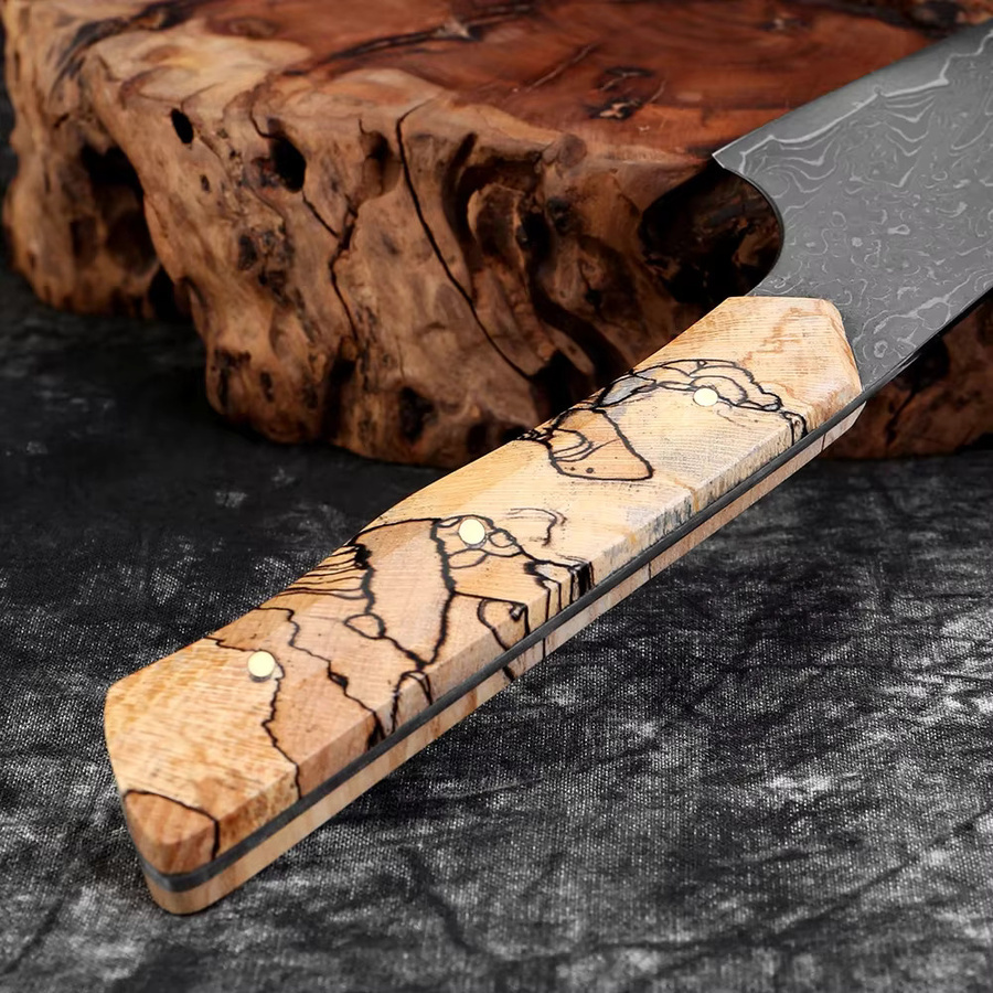 Xituo Damaststahl Schälmesser mit schwarzer Klinge und gewebtem Holzgriff, 14 cm - Bild 4