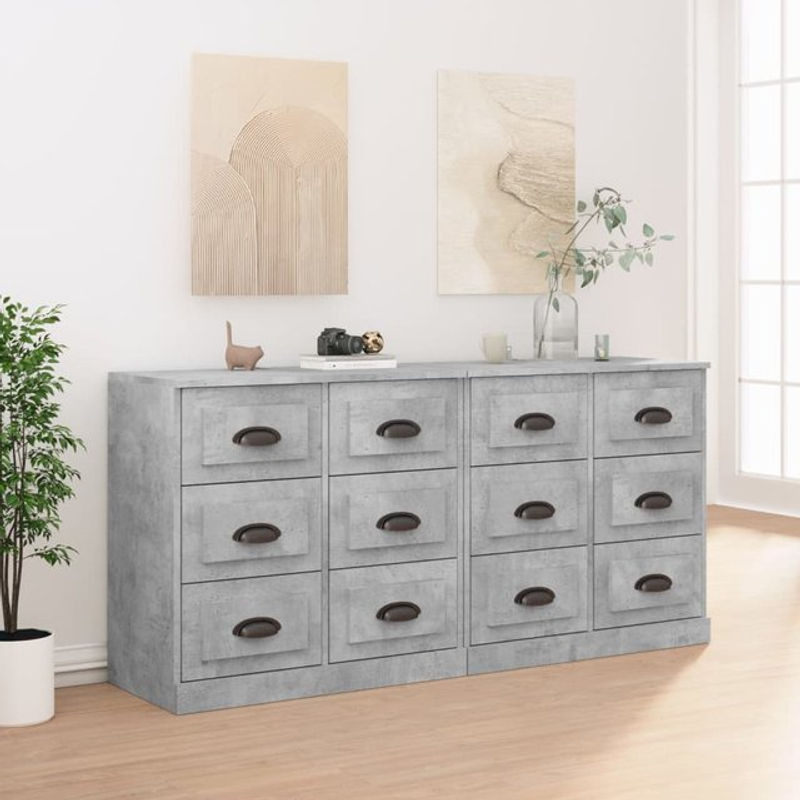 Vidaxl Schränke im 2er-Set aus Holzwerkstoff in Grau mit Auszugsschubladen und freistehendem Design - Bild 1