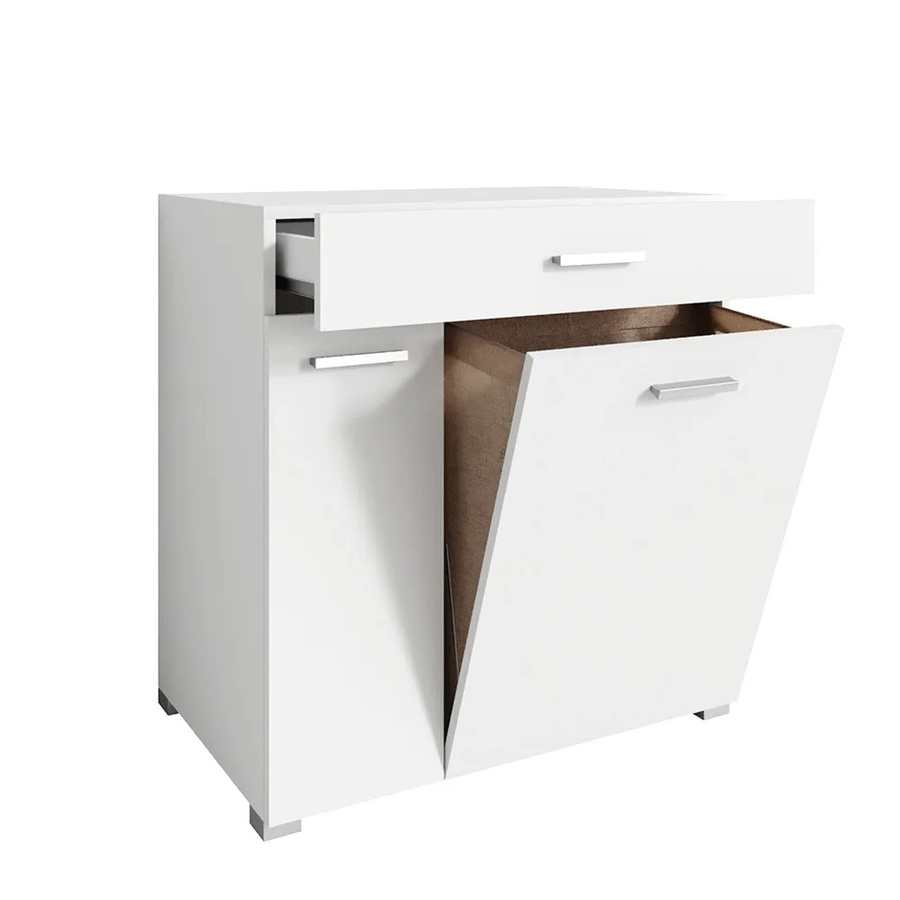 Vicco Badschrank Matteo Waschmaschinenschrank mit Wäschekorb in Weiß B/T/H: 75 x 45 x 79 cm - Bild 2