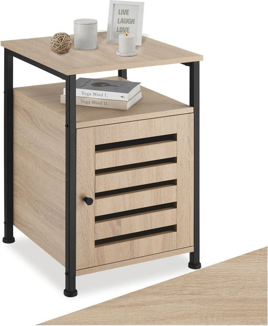 tectake Beistellschrank Industrial Style aus Holz und Stahl in Hellbraun, B/T/H: 40,5 x 40,5 x 60,5 cm - Bild 1